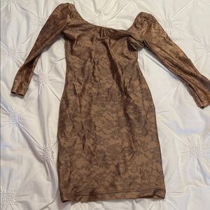 Brown Flower-Print Long Sleeve Bodycon Dress